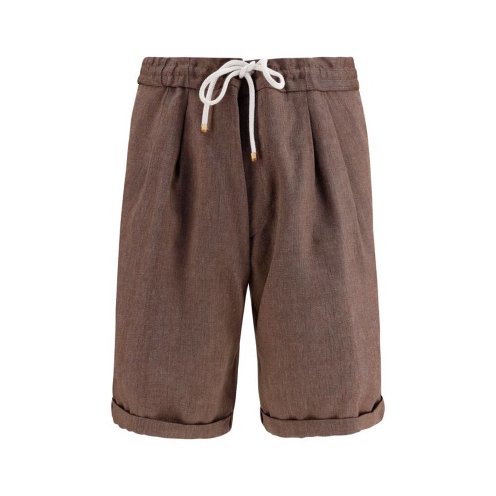 Brunello Cucinelli Men Linen And Virgin Wool Chevron Bermuda Shorts